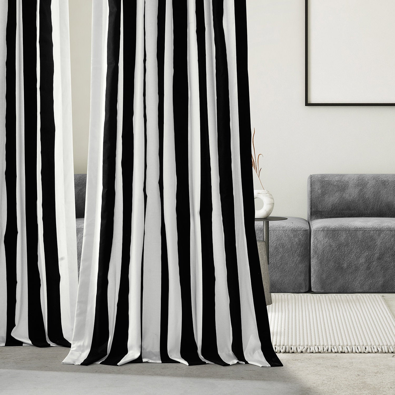 Cabana Black Striped Printed Cotton Custom Curtain