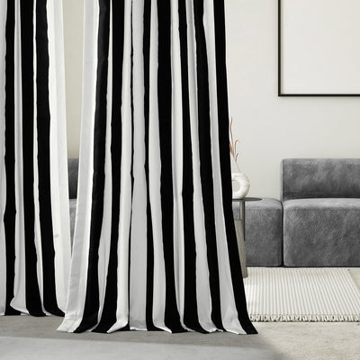 Cabana Black Striped Printed Cotton Custom Curtain