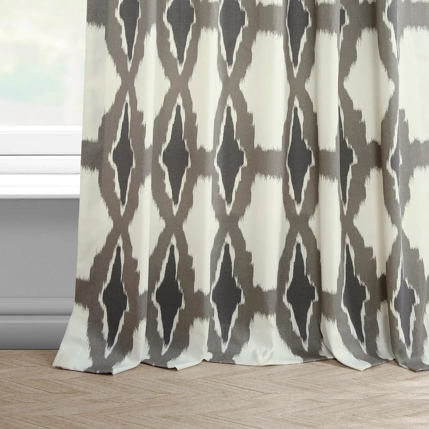 Sorong Beige Geometric Printed Cotton Custom Curtain