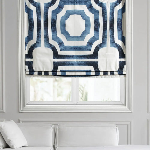 Mecca Blue Geometric Printed Cotton Roman Shade
