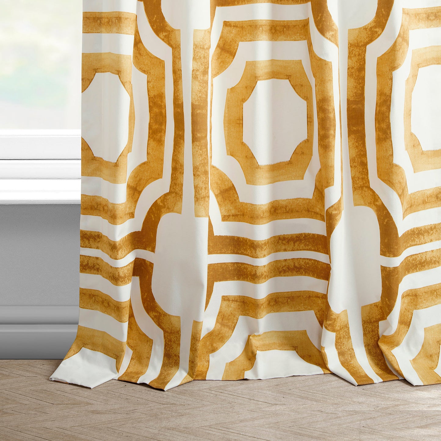 Mecca Gold Geometric Printed Cotton Custom Curtain
