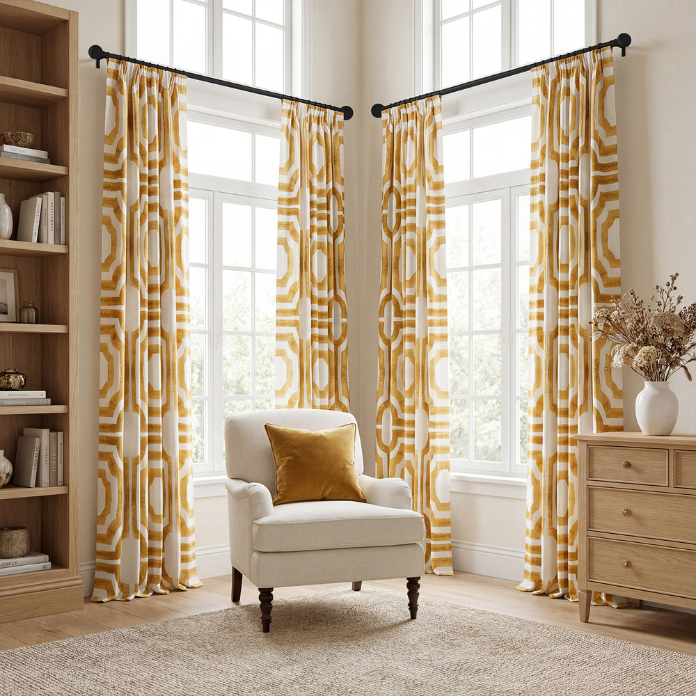 Mecca Gold Geometric Printed Cotton Custom Curtain
