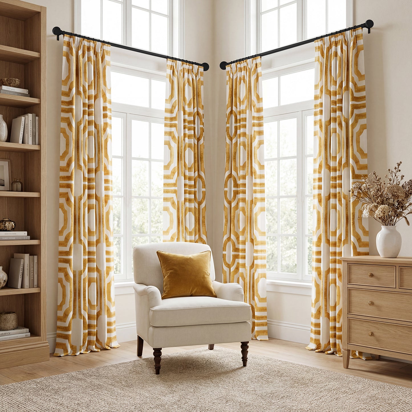 Mecca Gold Geometric Printed Cotton Custom Curtain