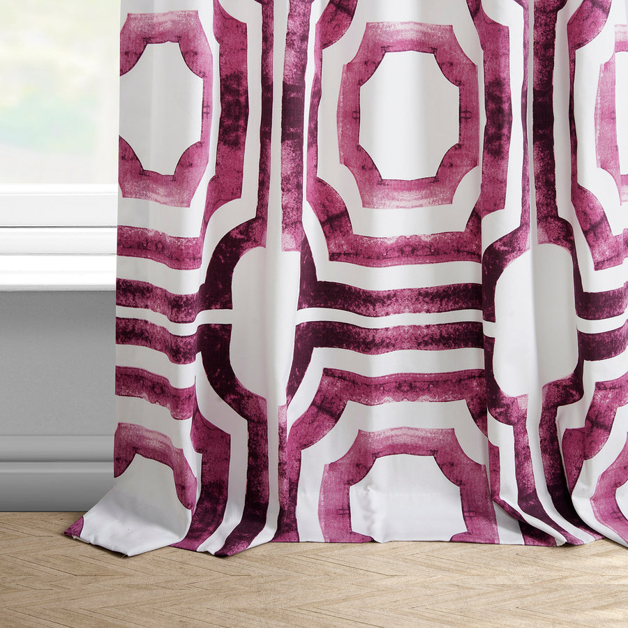 Mecca Pink Geometric Printed Cotton Custom Curtain