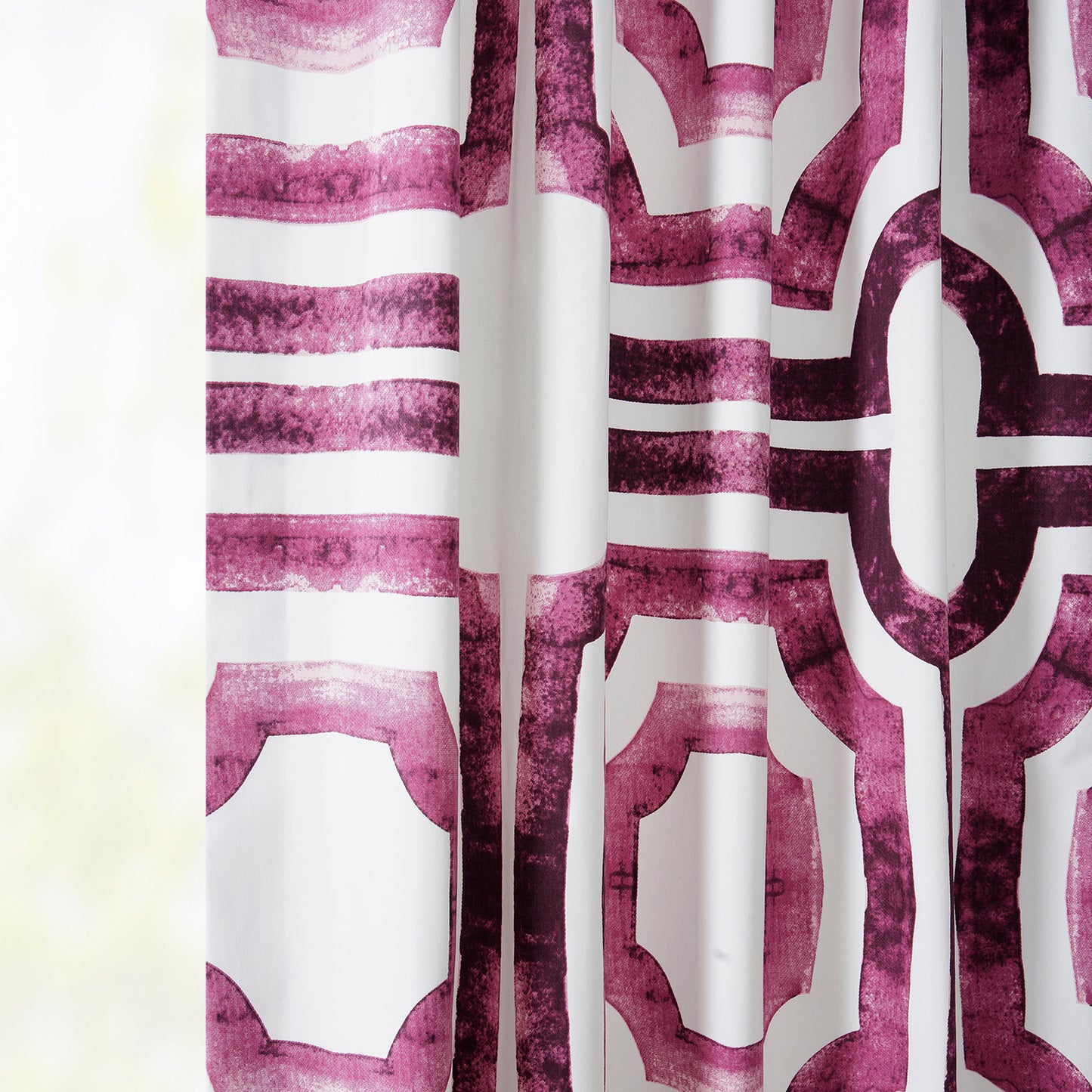 Mecca Pink Geometric Printed Cotton Custom Curtain