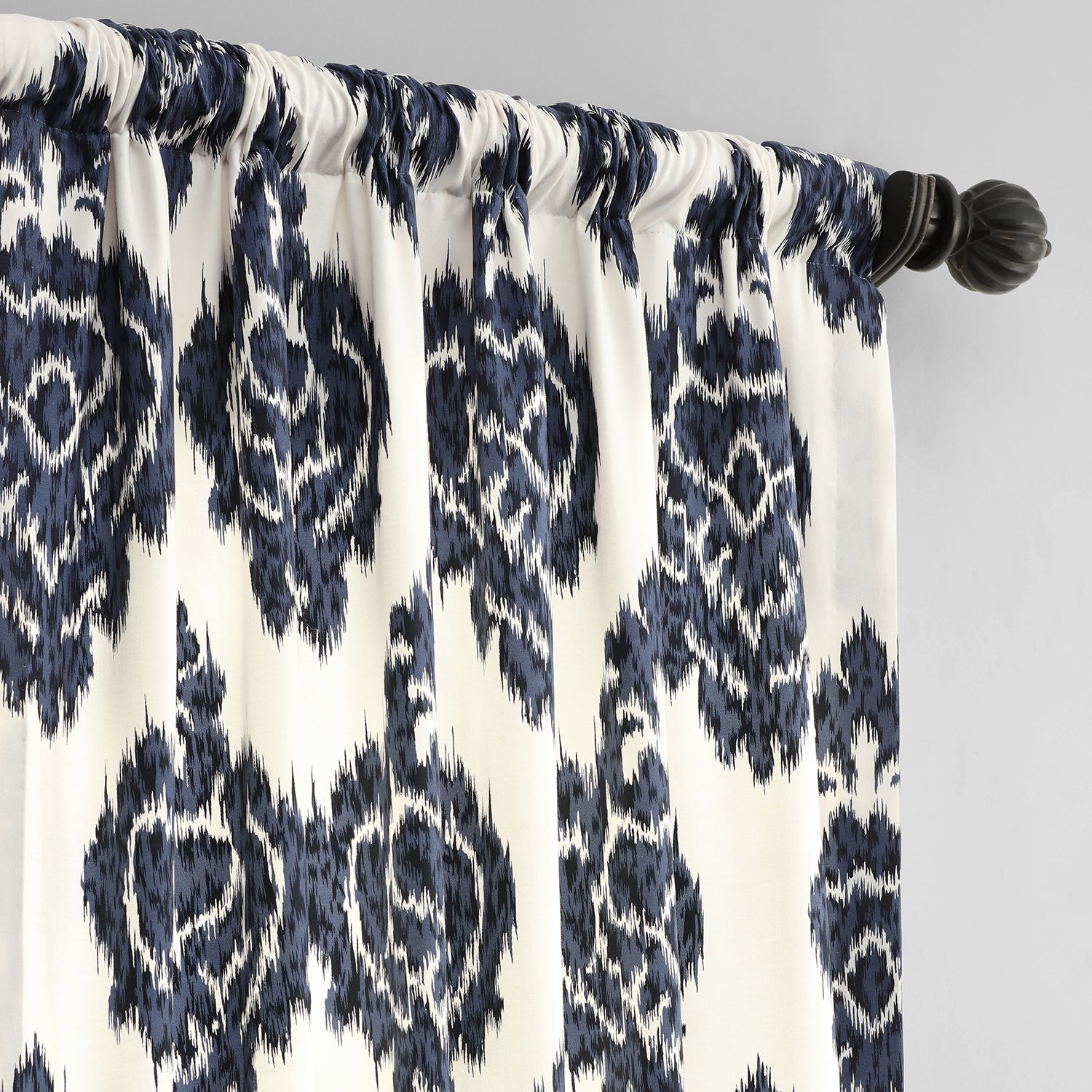 Ikat Blue Damask Printed Cotton Custom Curtain