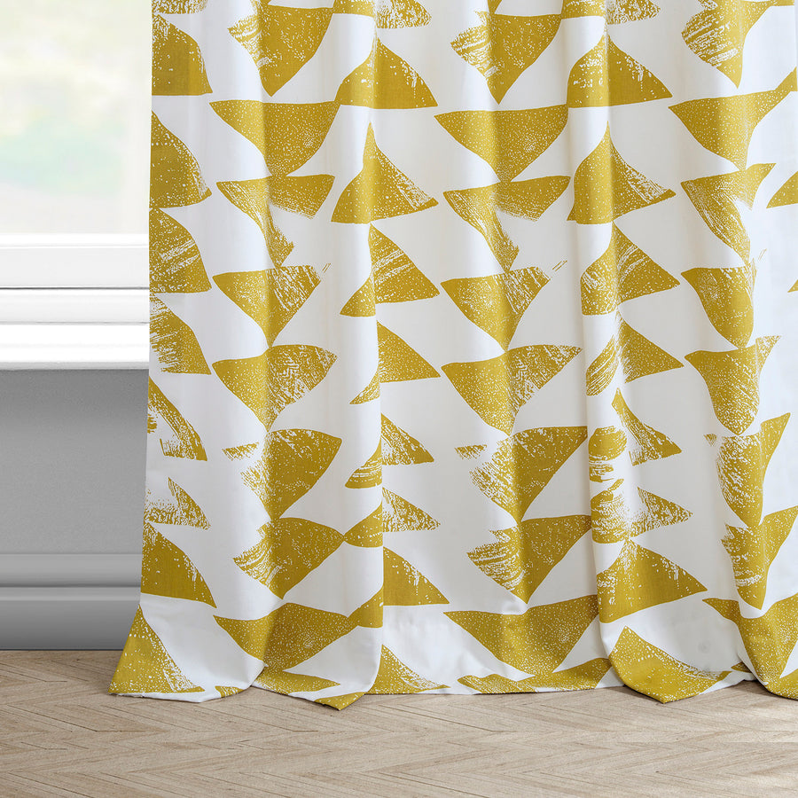 Triad Gold Geometric Printed Cotton Custom Curtain