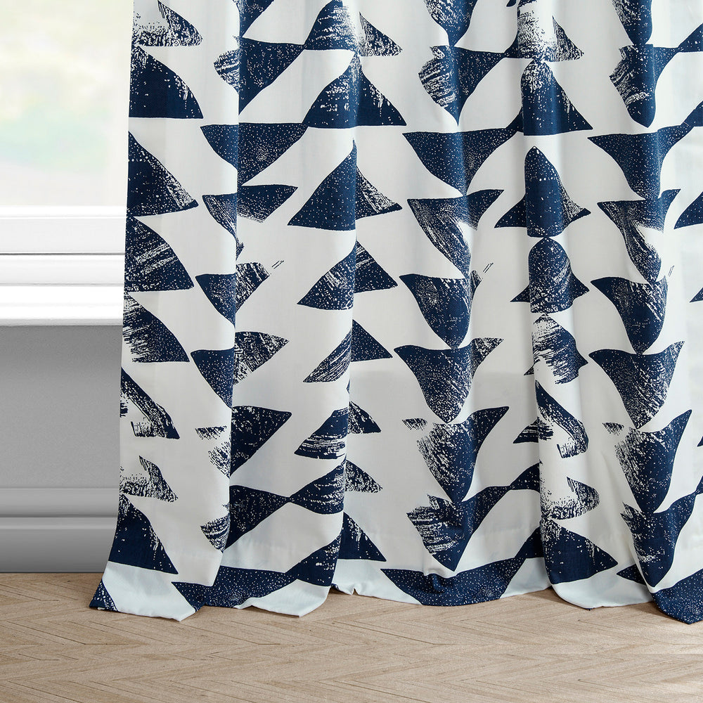 Triad Indigo Geometric Printed Cotton Custom Curtain