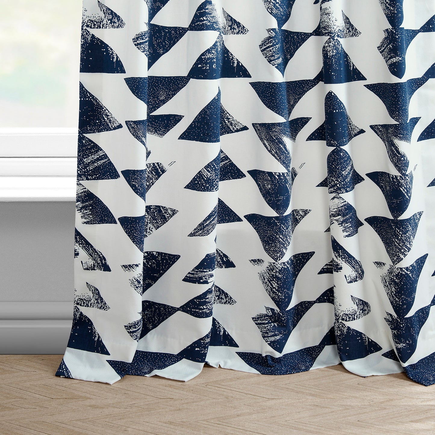 Triad Indigo Geometric Printed Cotton Custom Curtain