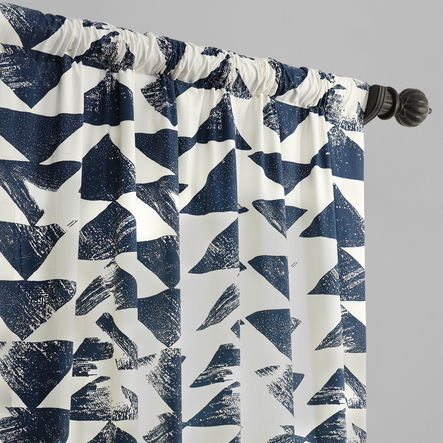 Triad Indigo Geometric Printed Cotton Custom Curtain