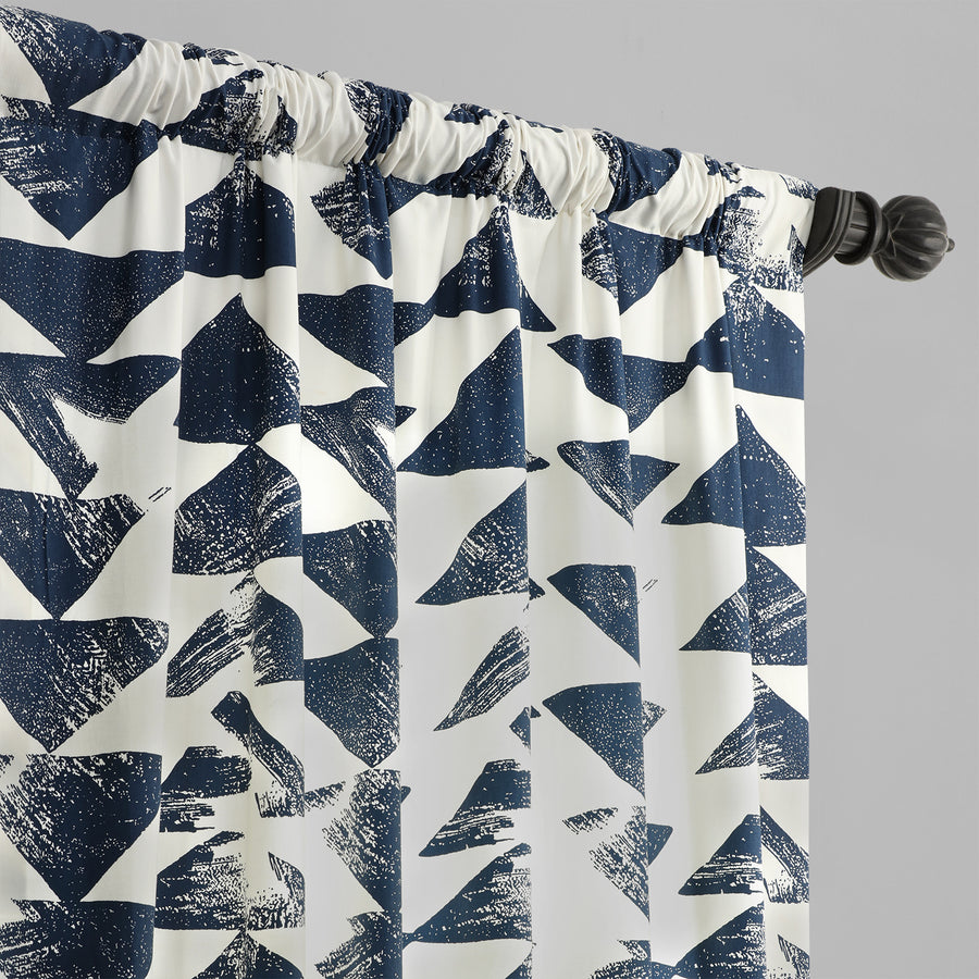 Triad Indigo Geometric Printed Cotton Custom Curtain