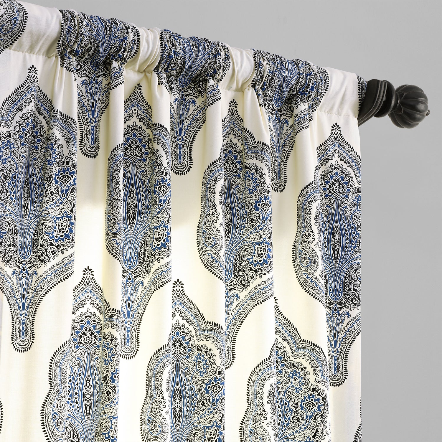Arabesque Blue Emblem Printed Cotton Custom Curtain