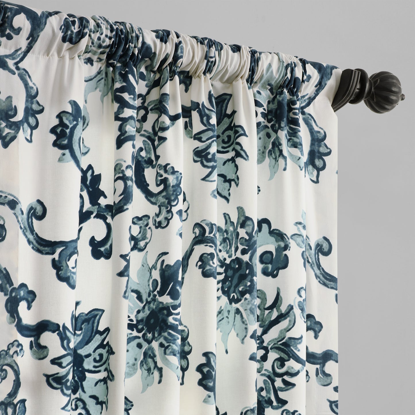 Indonesian Blue Floral Printed Cotton Custom Curtain