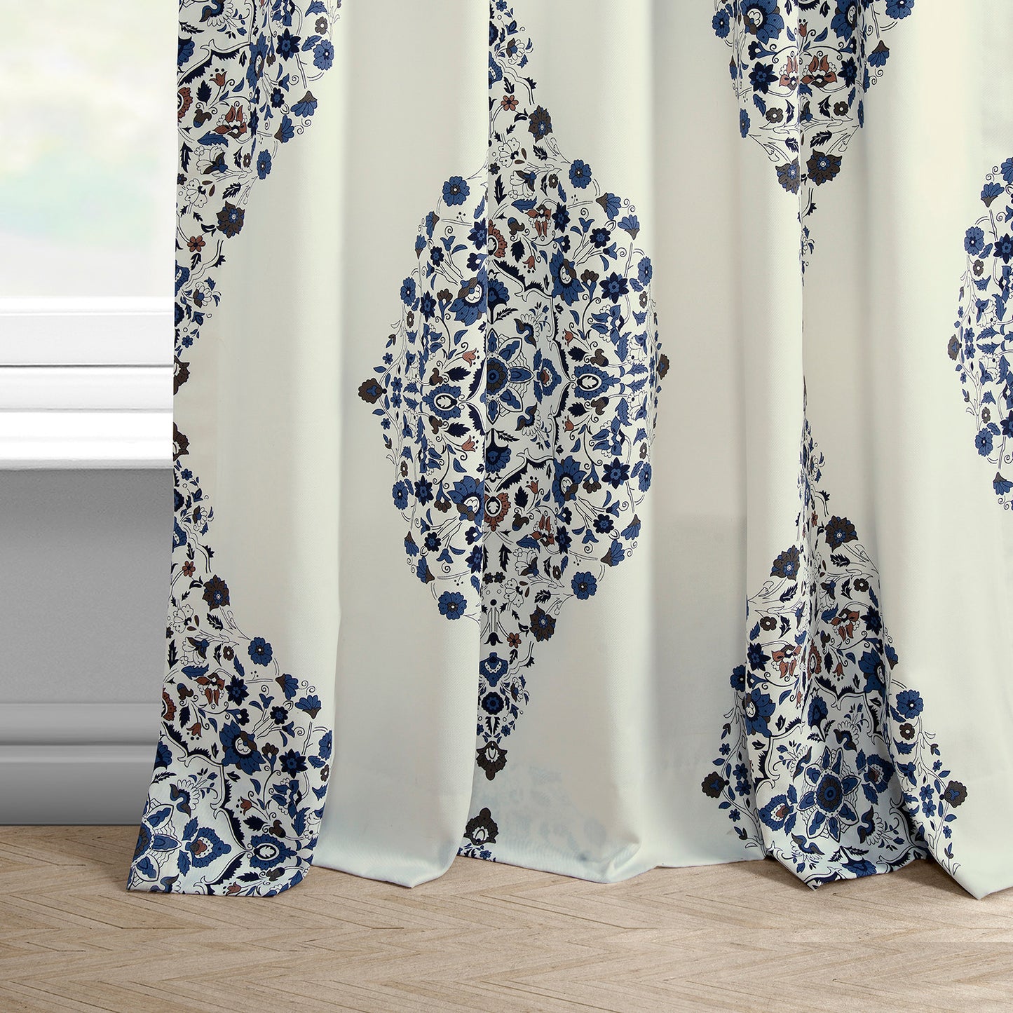 Kerala Blue Emblem Printed Cotton Custom Curtain