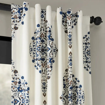 Kerala Blue Emblem Printed Cotton Custom Curtain