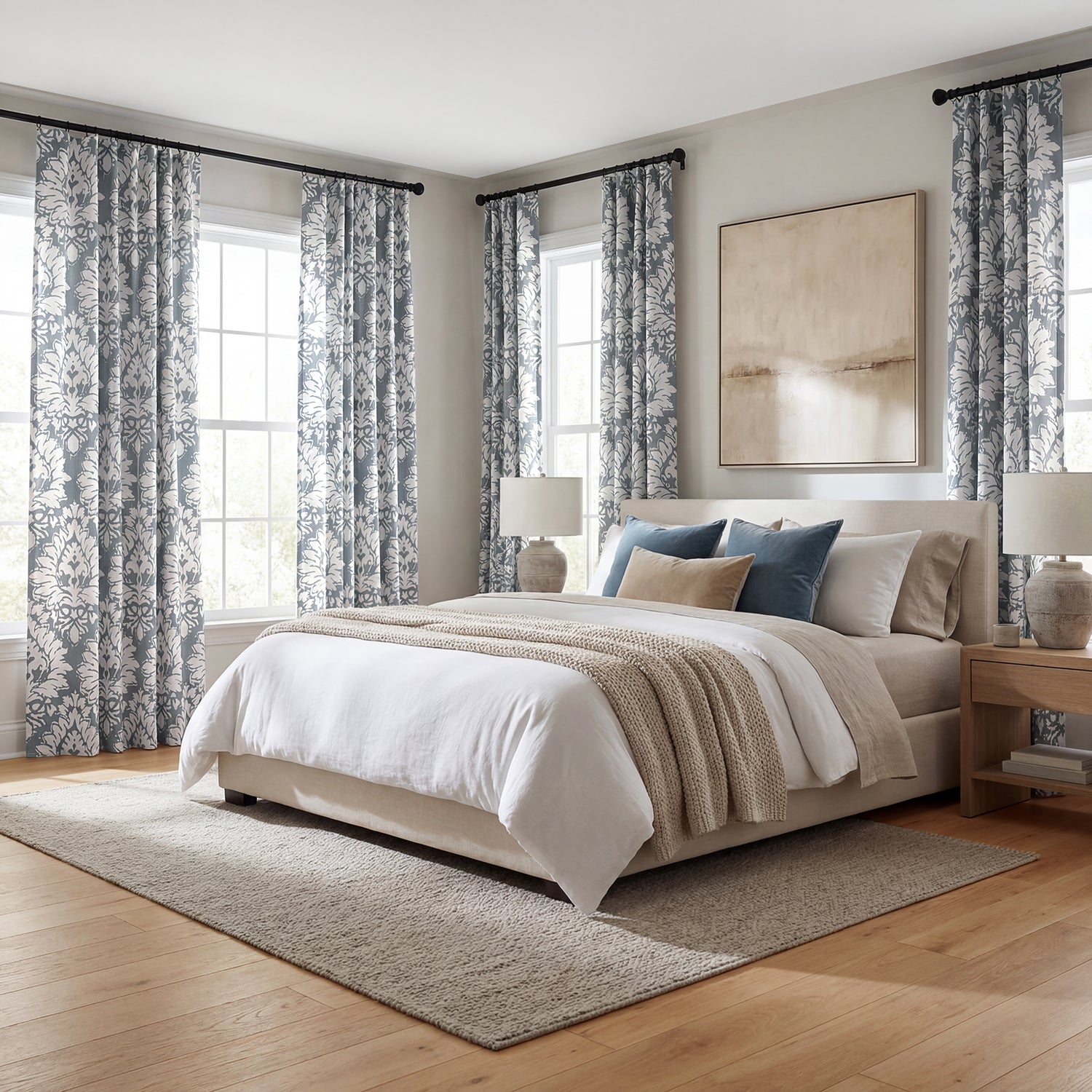 Lacuna Grey Floral Printed Cotton Custom Curtain