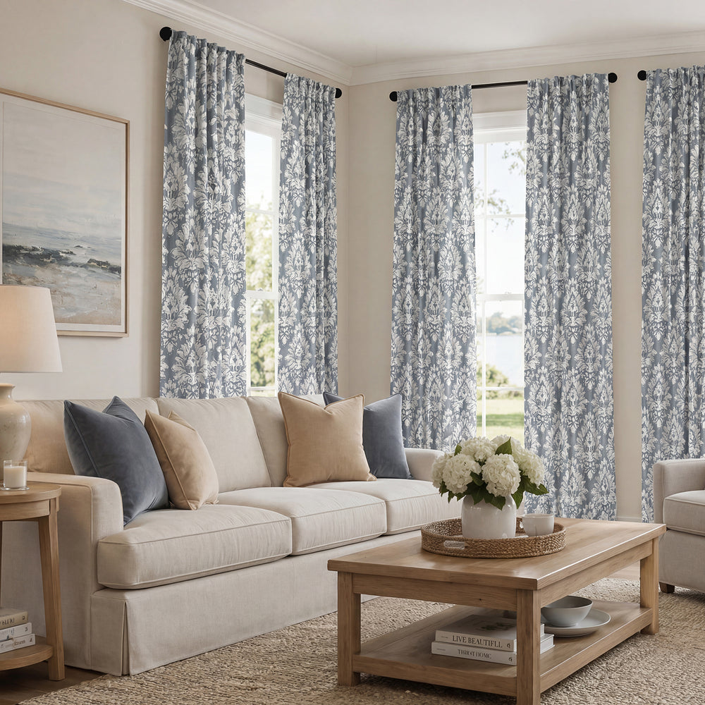 Lacuna Grey Floral Printed Cotton Custom Curtain