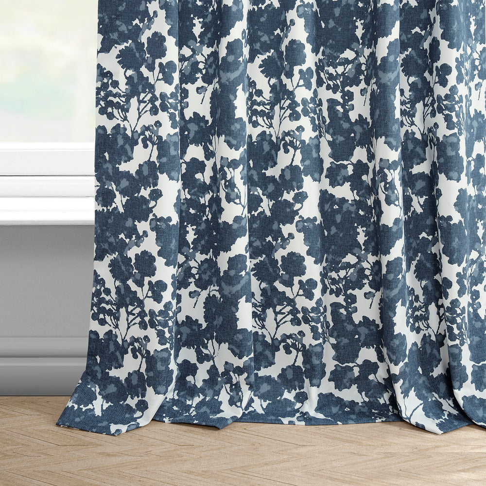 Fleur Blue Floral Printed Cotton Custom Curtain