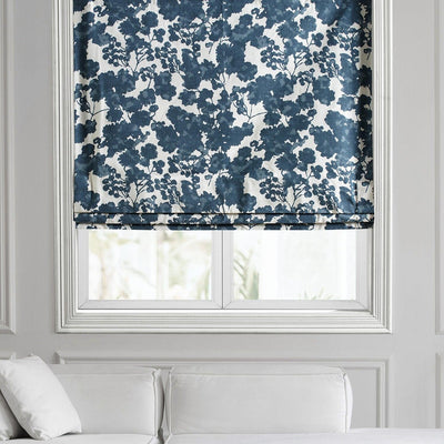 Fleur Blue Floral Printed Cotton Roman Shade
