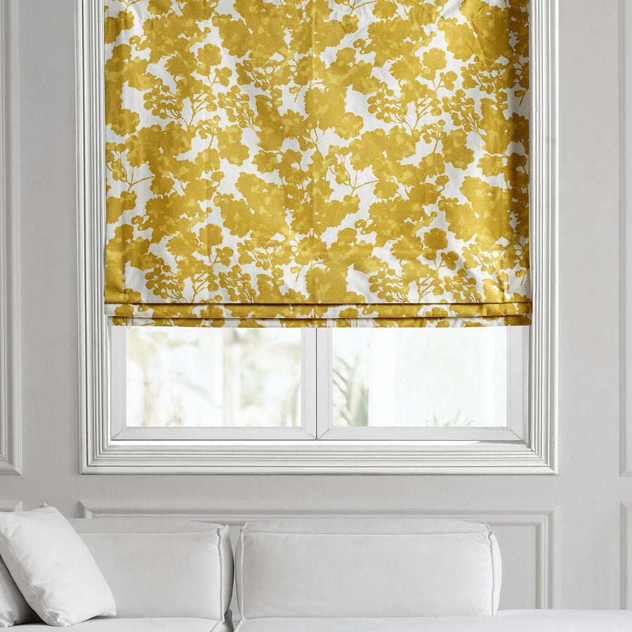 Fleur Gold Floral Printed Cotton Roman Shade