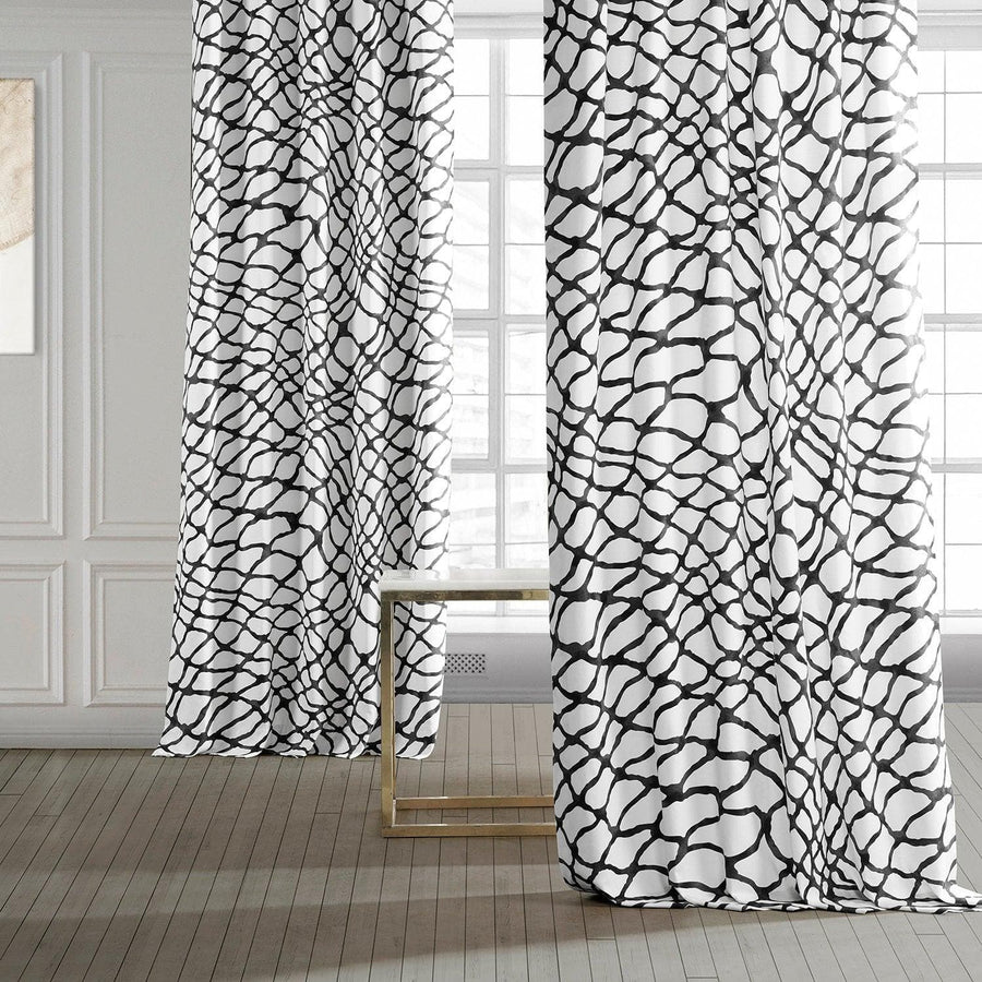 Ellis Black Printed Cotton Custom Curtain - HalfPriceDrapes.com