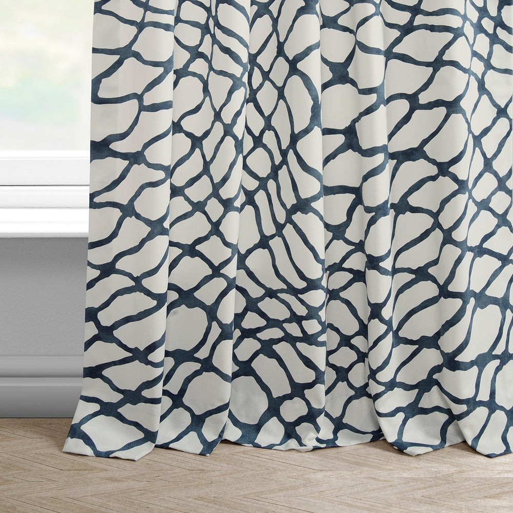 Ellis Blue Abstract Printed Cotton Custom Curtain