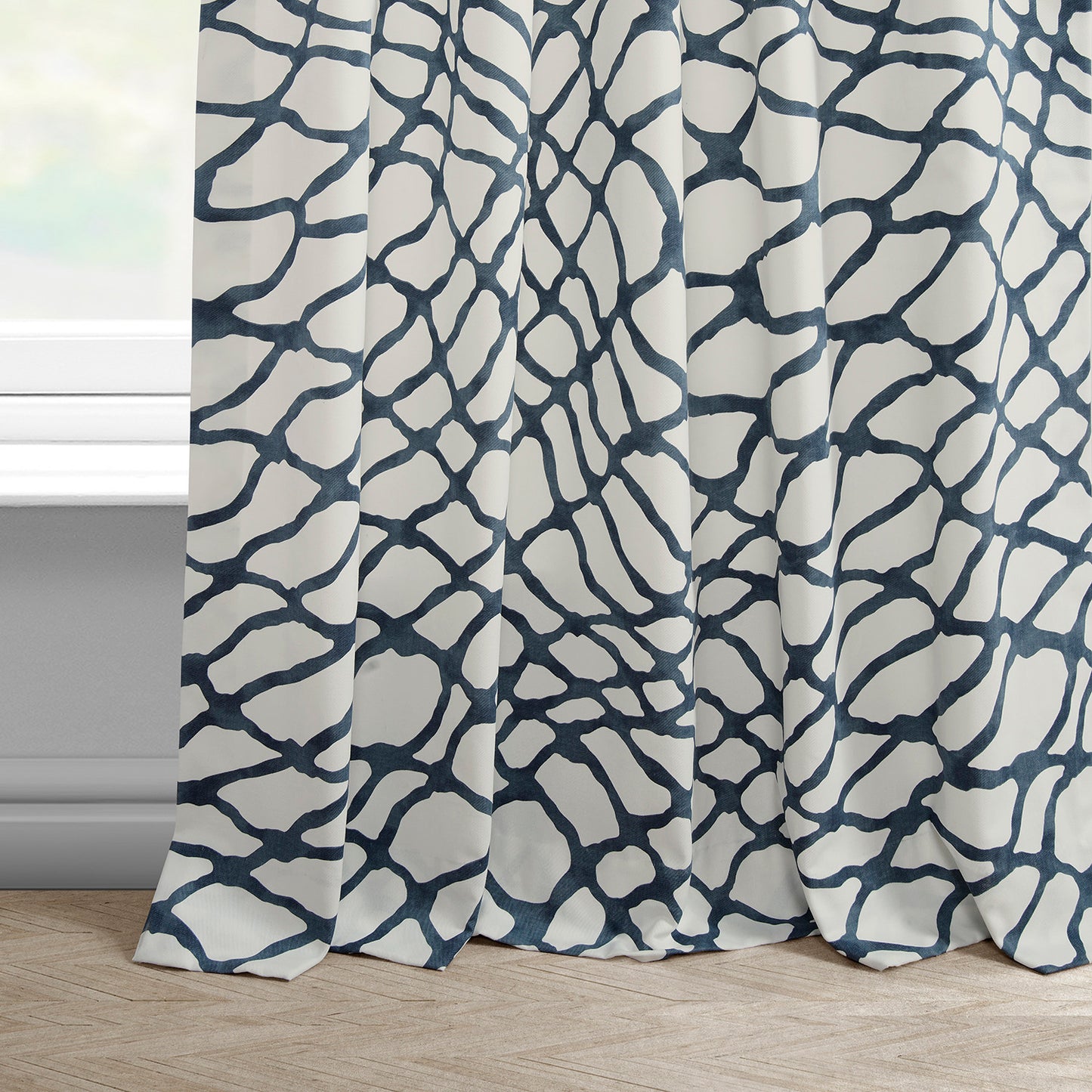 Ellis Blue Abstract Printed Cotton Custom Curtain