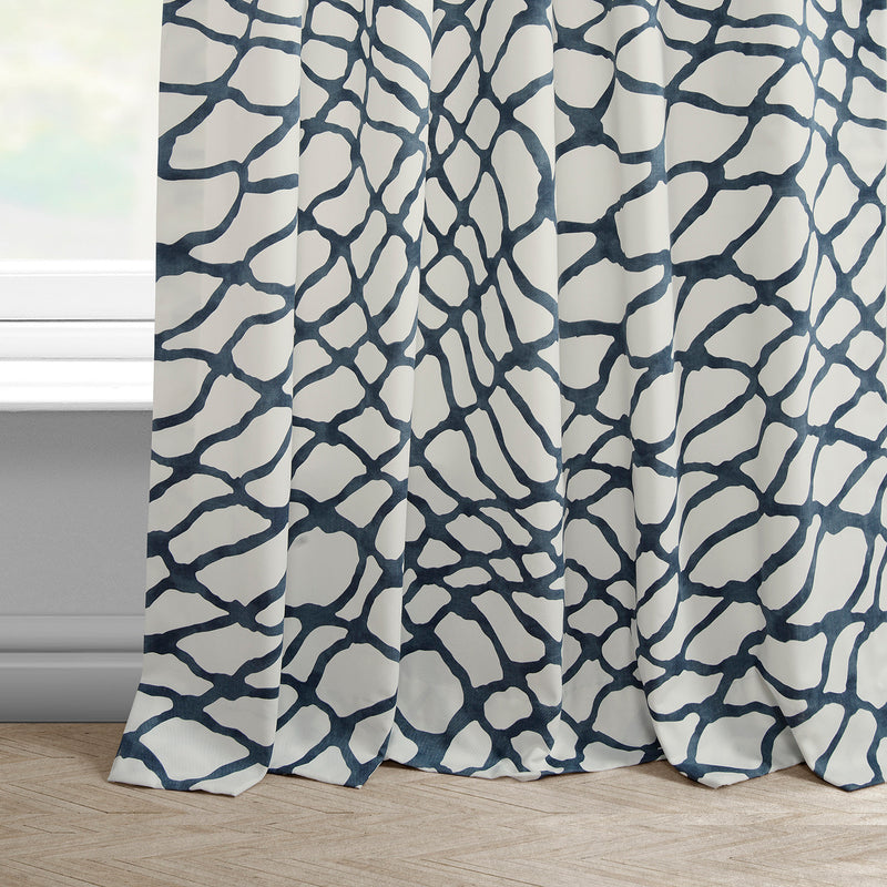 Ellis Blue Abstract Printed Cotton Custom Curtain