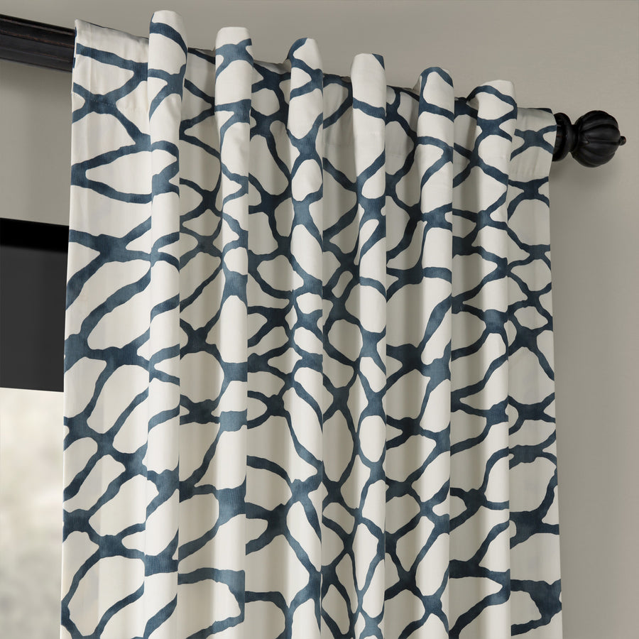 Ellis Blue Abstract Printed Cotton Custom Curtain