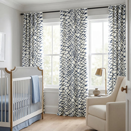 Ellis Blue Abstract Printed Cotton Custom Curtain