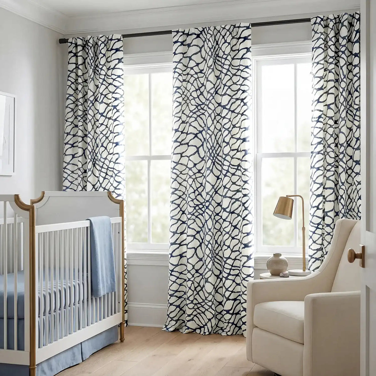 Ellis Blue Abstract Printed Cotton Custom Curtain