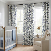 Ellis Blue Abstract Printed Cotton Custom Curtain
