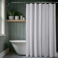 Echo Stripes Greige Striped Blossom Printed Shower Curtain