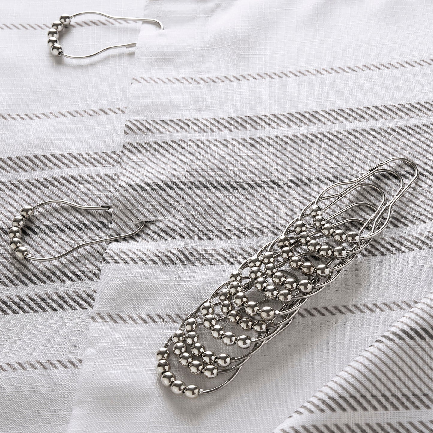 Echo Stripes Greige Striped Blossom Printed Shower Curtain