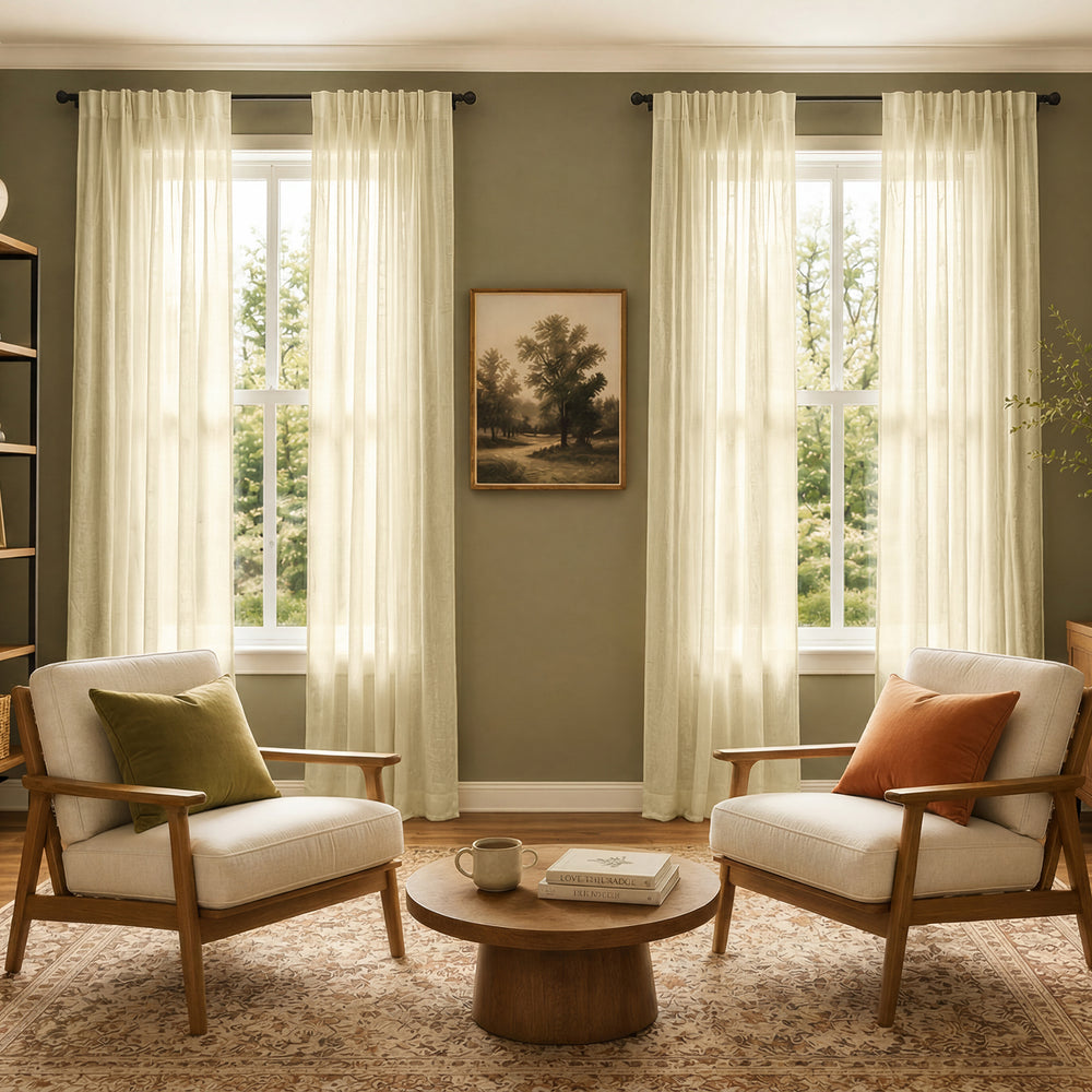 Cream Summer Linen Semi-Sheer Curtain Pair (2 Panels)