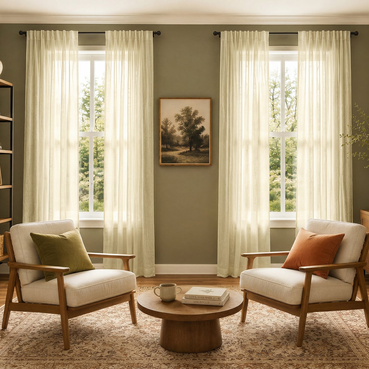 Cream Summer Linen Semi-Sheer Curtain Pair (2 Panels)