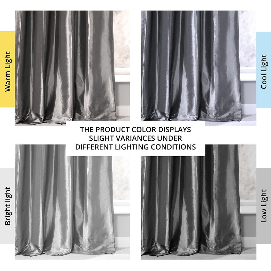 Graphite Ruched Solid Faux Silk Taffeta Curtain - HalfPriceDrapes.com