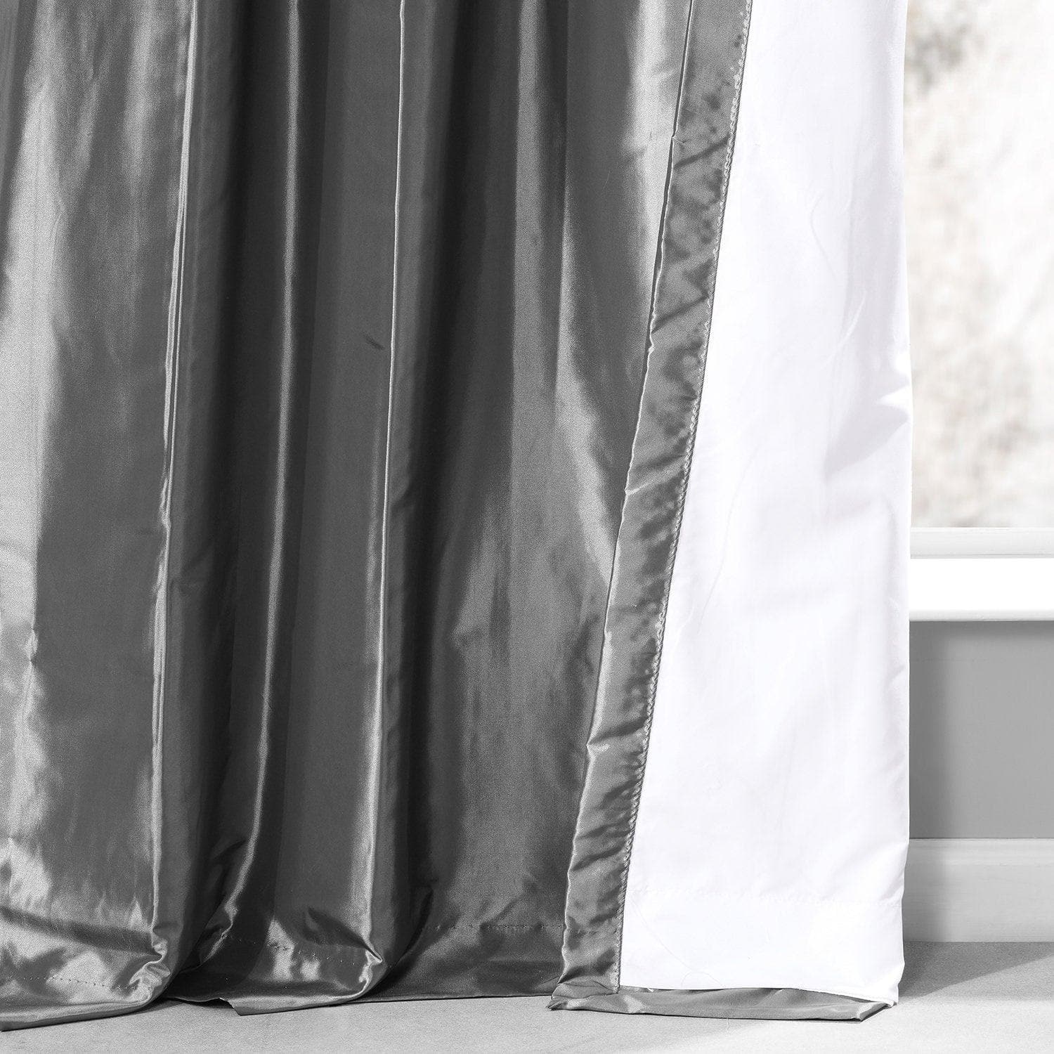 Graphite Ruched Solid Faux Silk Taffeta Curtain - HalfPriceDrapes.com