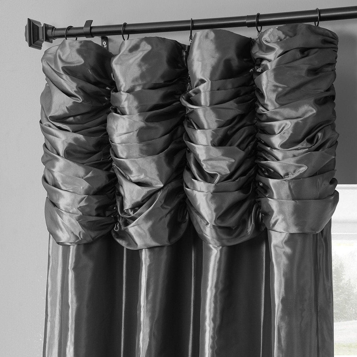 Graphite Ruched Solid Faux Silk Taffeta Curtain - HalfPriceDrapes.com