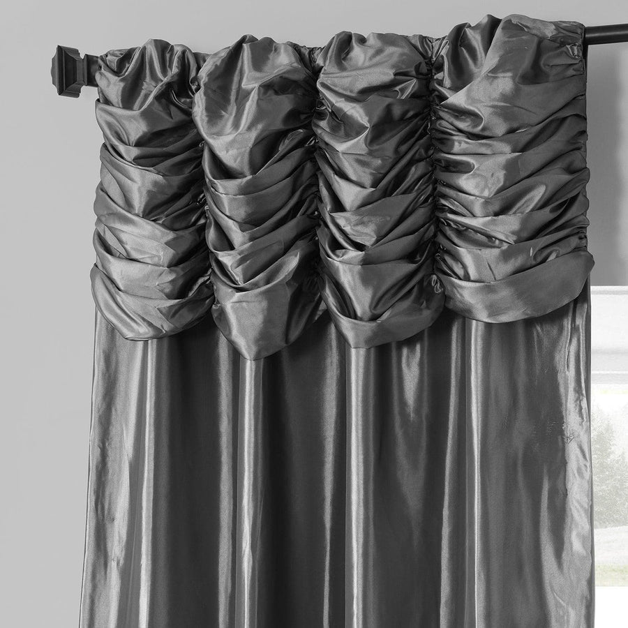 Graphite Ruched Solid Faux Silk Taffeta Curtain - HalfPriceDrapes.com