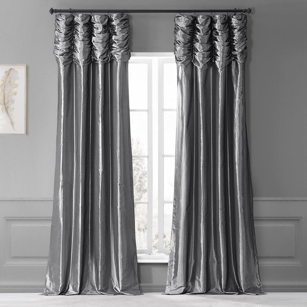 Graphite Ruched Solid Faux Silk Taffeta Curtain - HalfPriceDrapes.com