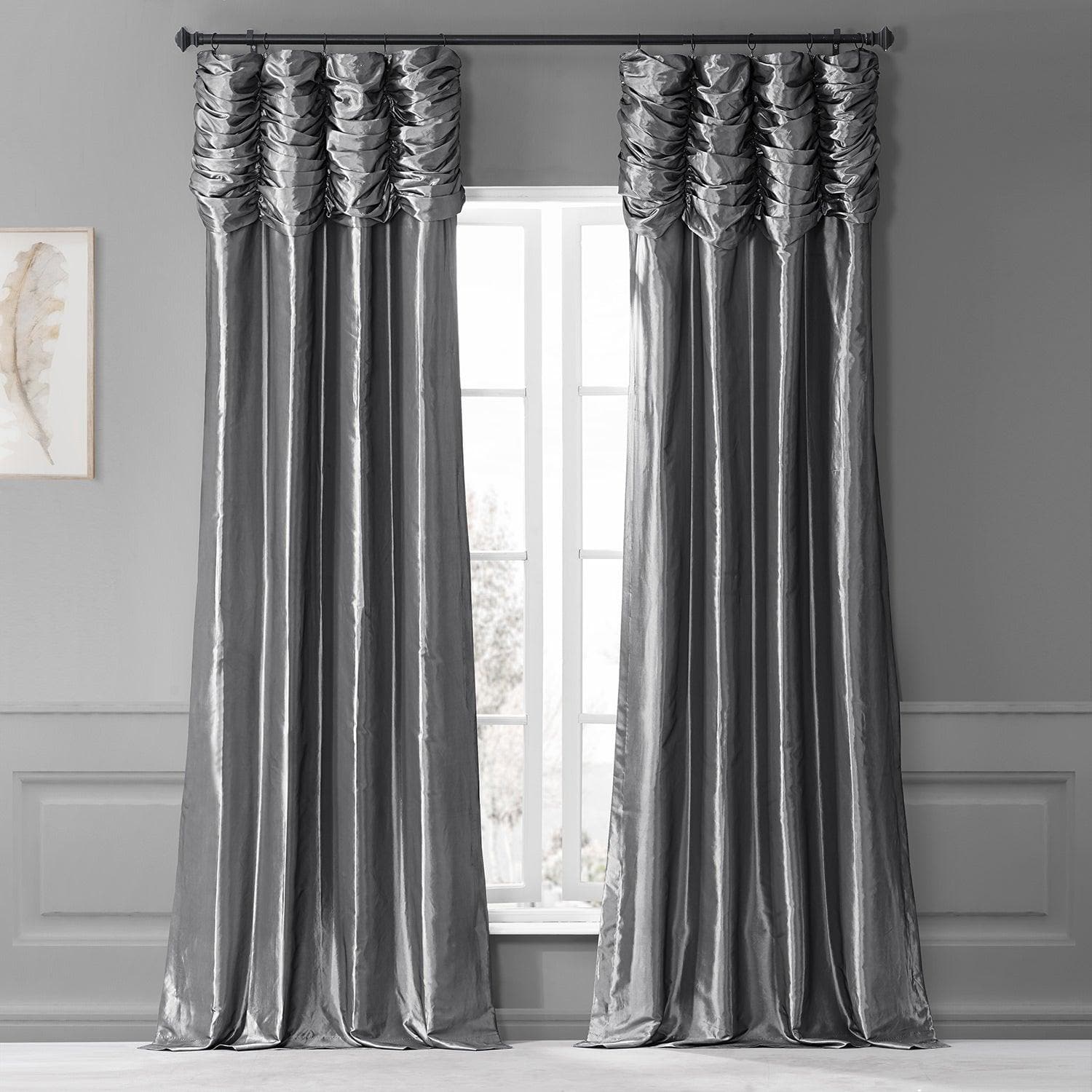 Graphite Ruched Solid Faux Silk Taffeta Curtain - HalfPriceDrapes.com