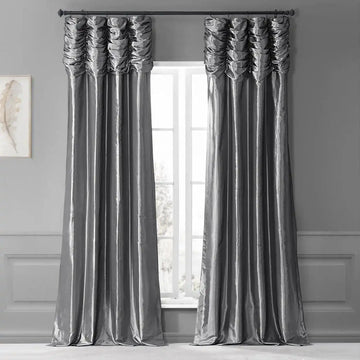 Graphite Ruched Solid Faux Silk Taffeta Curtain - HalfPriceDrapes.com
