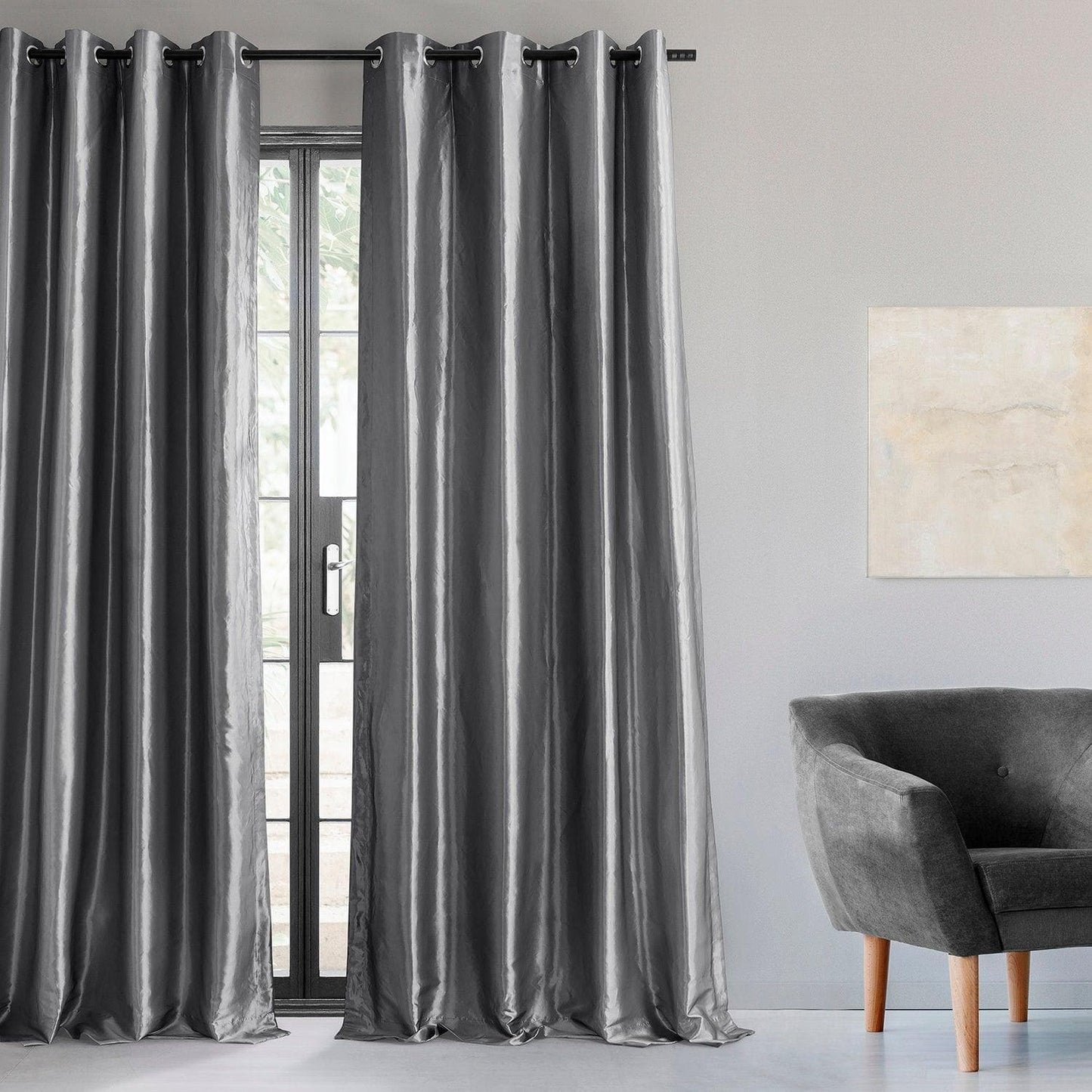 Platinum Grommet Faux Silk Taffeta Blackout Curtain - HalfPriceDrapes.com