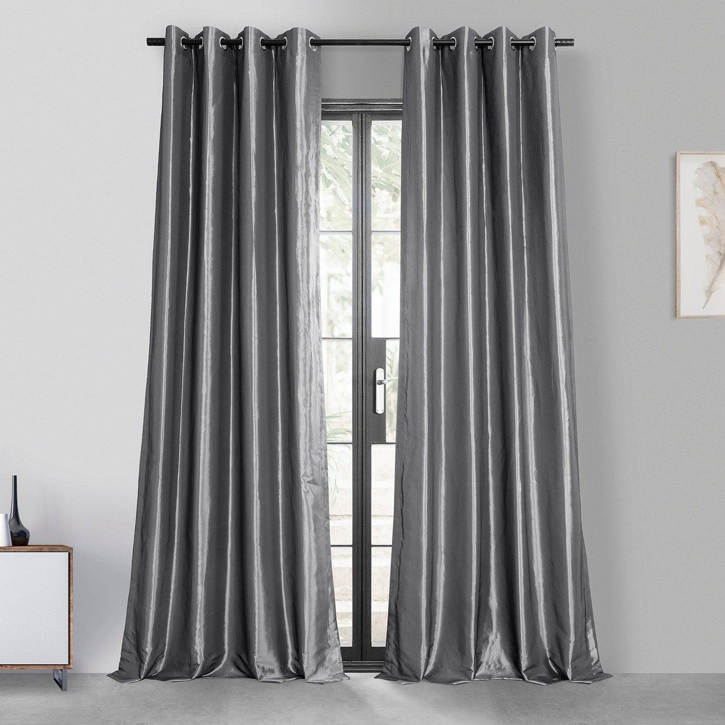 Platinum Grommet Faux Silk Taffeta Blackout Curtain - HalfPriceDrapes.com
