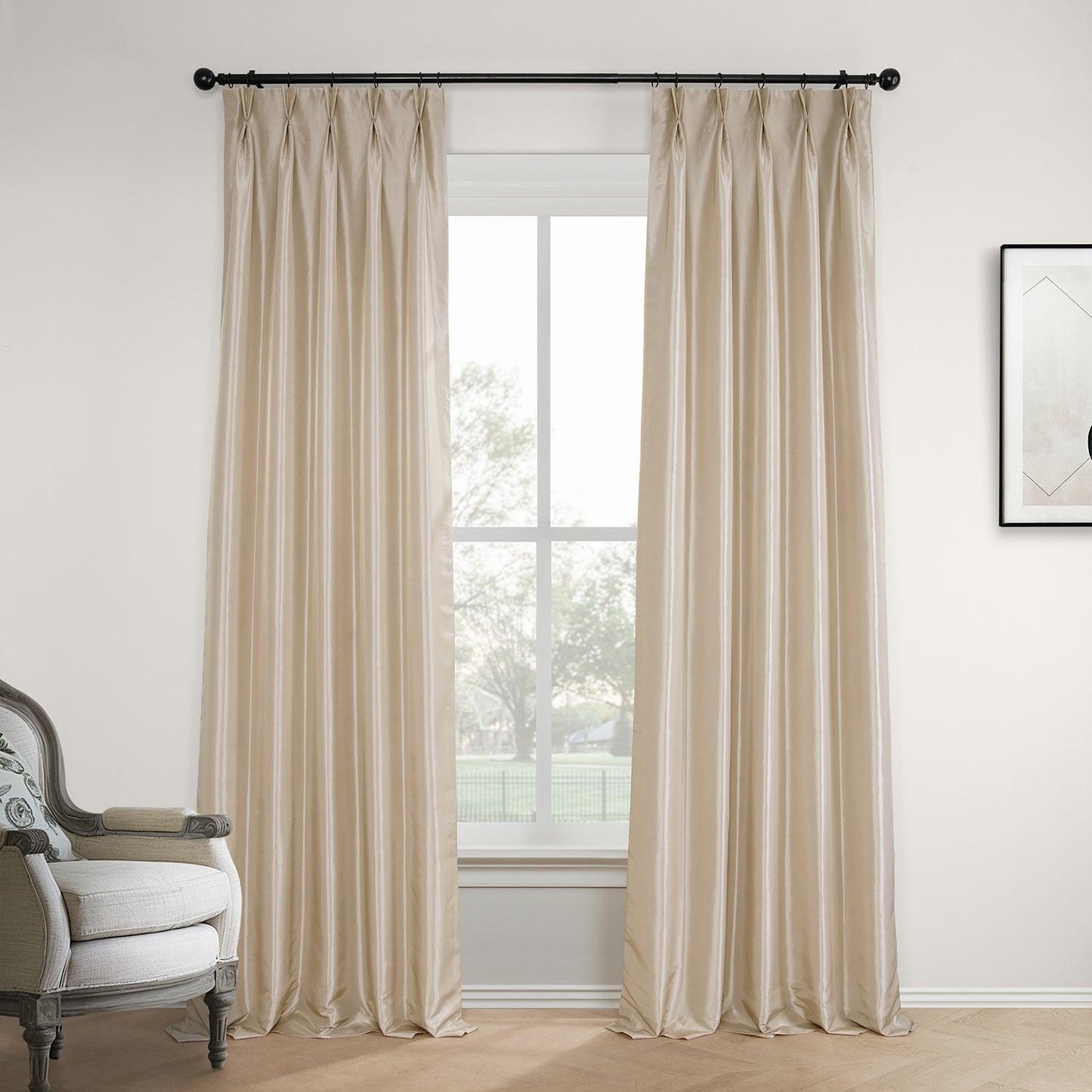 Antique Beige French Pleat Faux Silk Taffeta Blackout Curtain - HalfPriceDrapes.com