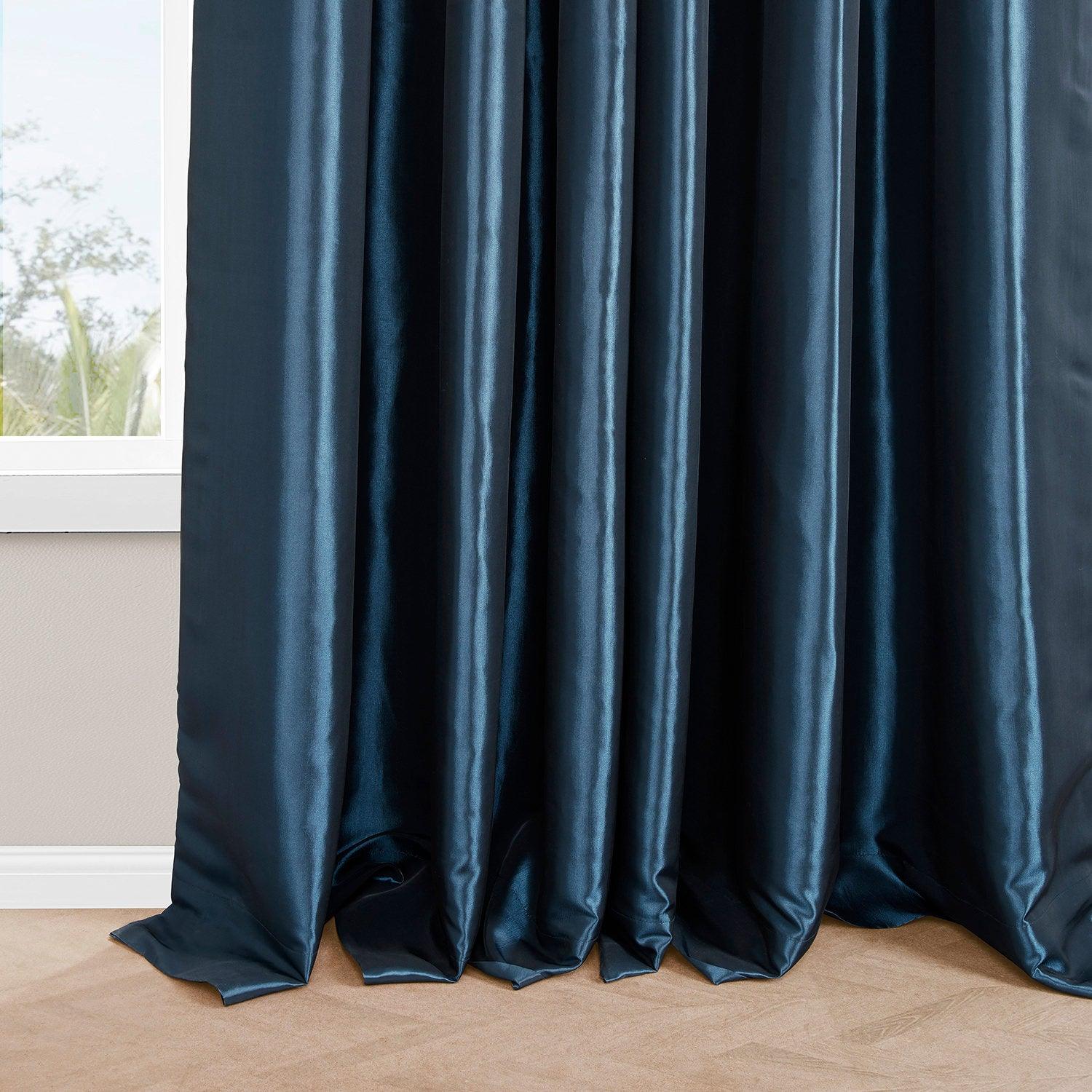 Navy Blue French Pleat Faux Silk Taffeta Blackout Curtain, image size:1500x1500