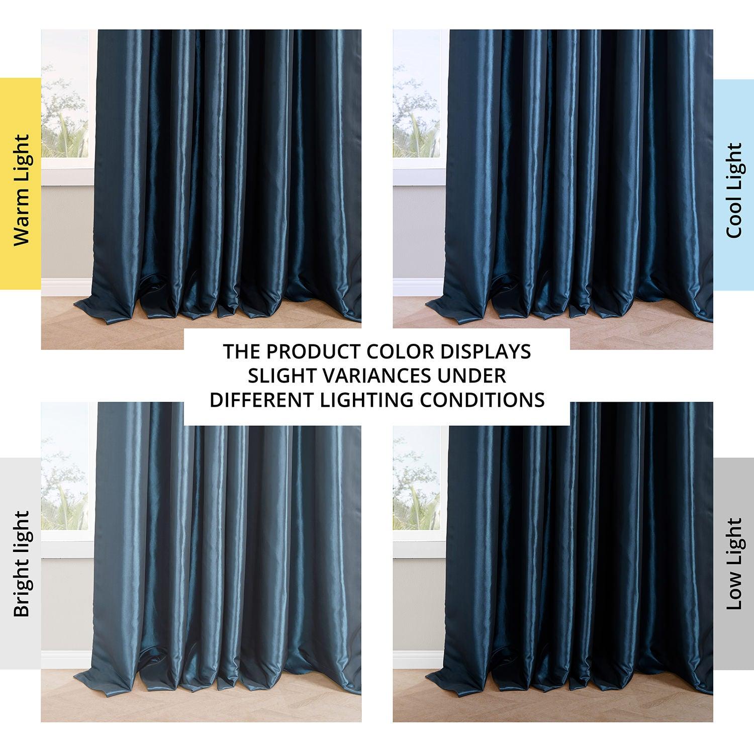 Navy Blue French Pleat Faux Silk Taffeta Blackout Curtain - HalfPriceDrapes.com