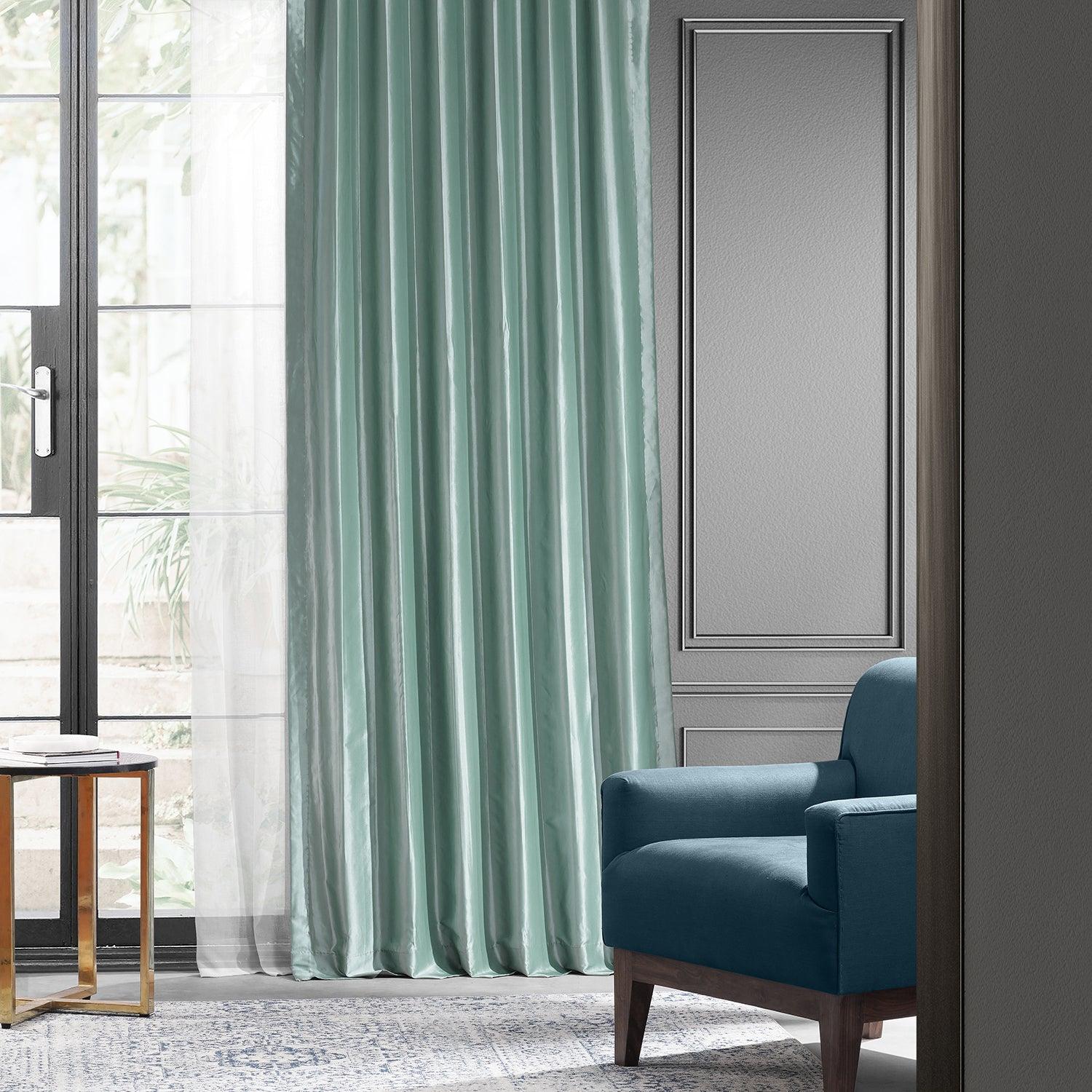 Robin's Egg Faux Silk Taffeta Blackout Curtain - HalfPriceDrapes.com