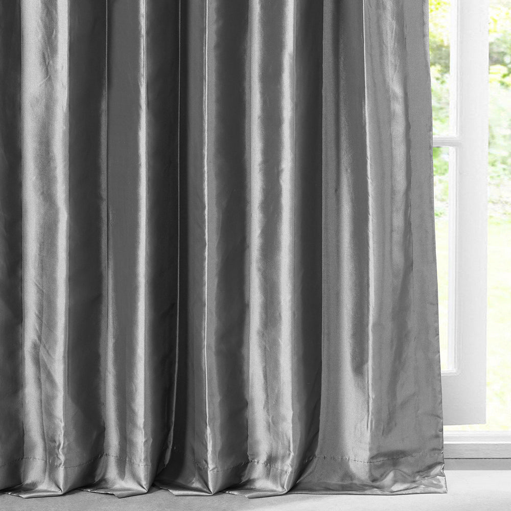 Graphite Solid Faux Silk Taffeta Custom Curtain